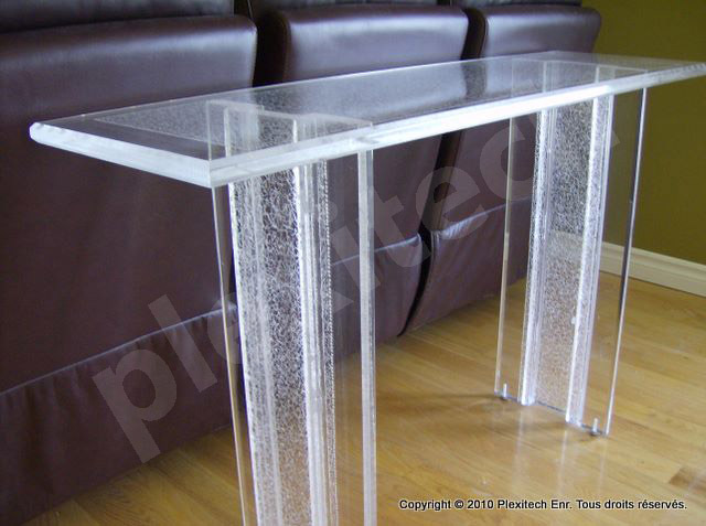 Table console de salon en acrylique massif texturé — Plexitech