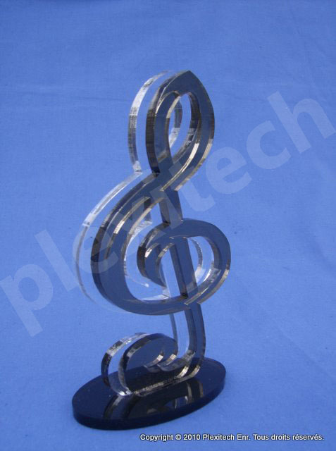 Trophée Clef de sol en acrylique découpé sur base noire — Plexitech